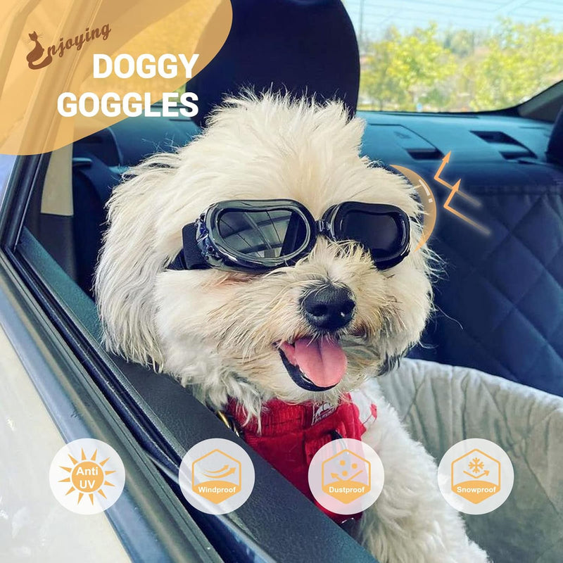 PETLESO Dog Goggles Small Breed, Dog Sunglasses Small Breed Goggles for Small Dogs Riding Driving Black