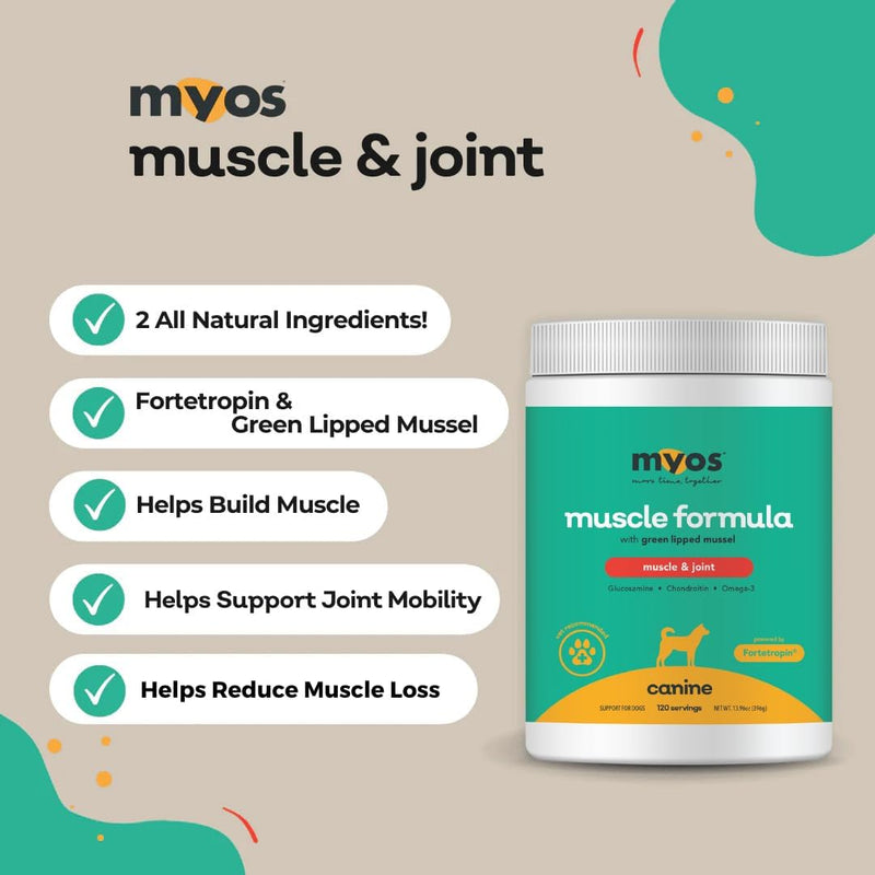MYOS Muscle & Joint – All Natural Canine Joint Health Supplement Powered by Fortetropin with Green Lipped Mussel – Reduce Muscle Loss, Boost Joint Mobility & Improve Recovery and Reduce Inflammation