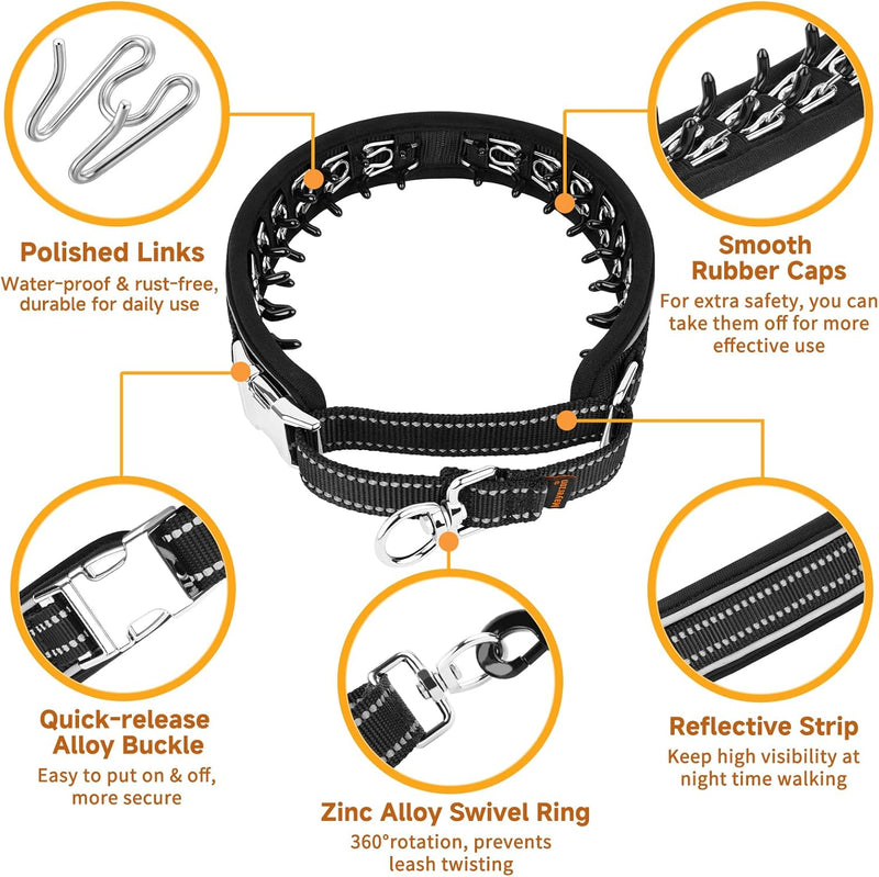 Prong Dog Training Collar with Protector, Steel Chrome Plated Dog Prong Collar, Pinch Collar for Dogs (L-21.6 inch, 16''-20'' Neck, Black)