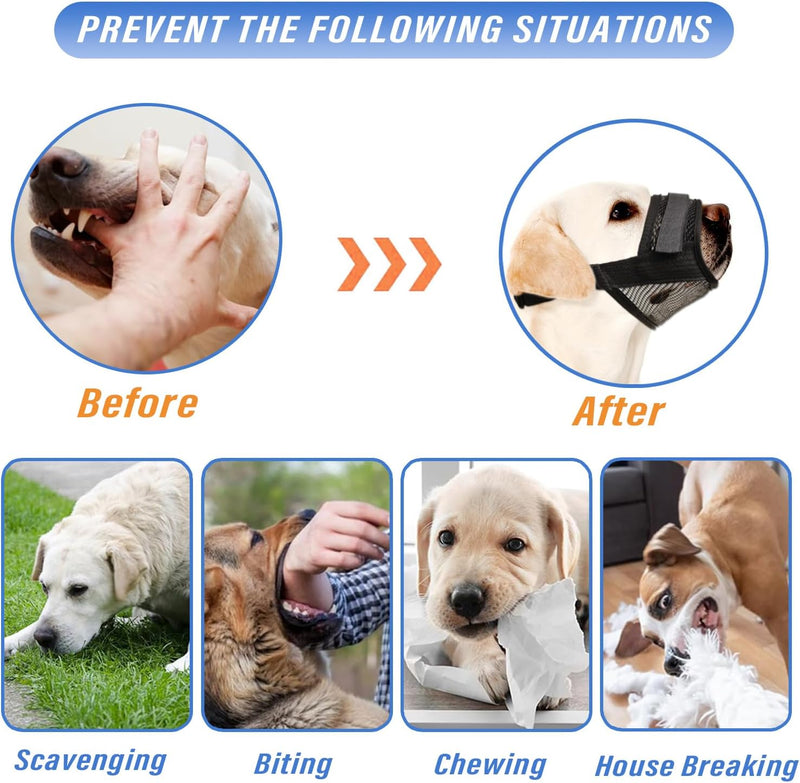 Dog Muzzle, Soft Mesh Muzzle for Large Dog Mouth Guard, Breathable Adjustable Muzzles to Prevent Biting, No Bark Muzzle for Dogs Allow Panting Drinking (Black, L) Black