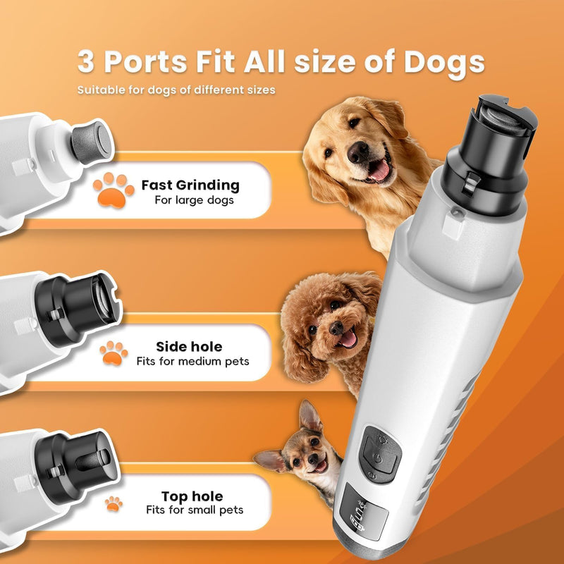 Silent Groom Pro Nail Grinder, 2025 New Nail Grinder for Dogs and Cats with LED Light & 3 Speeds, 2000mAh USB Rechargeable Dog Nail Trimmer for Thick Nails (1pc+2 Heads)