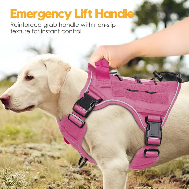 Tactical Dog Harness for Large Dogs,No Pull Military Dog Vest with Handle,Reflective Heavy Duty Pet Harness for Walking Hiking Training Pink L Hot Pink - PawsPlanet Australia