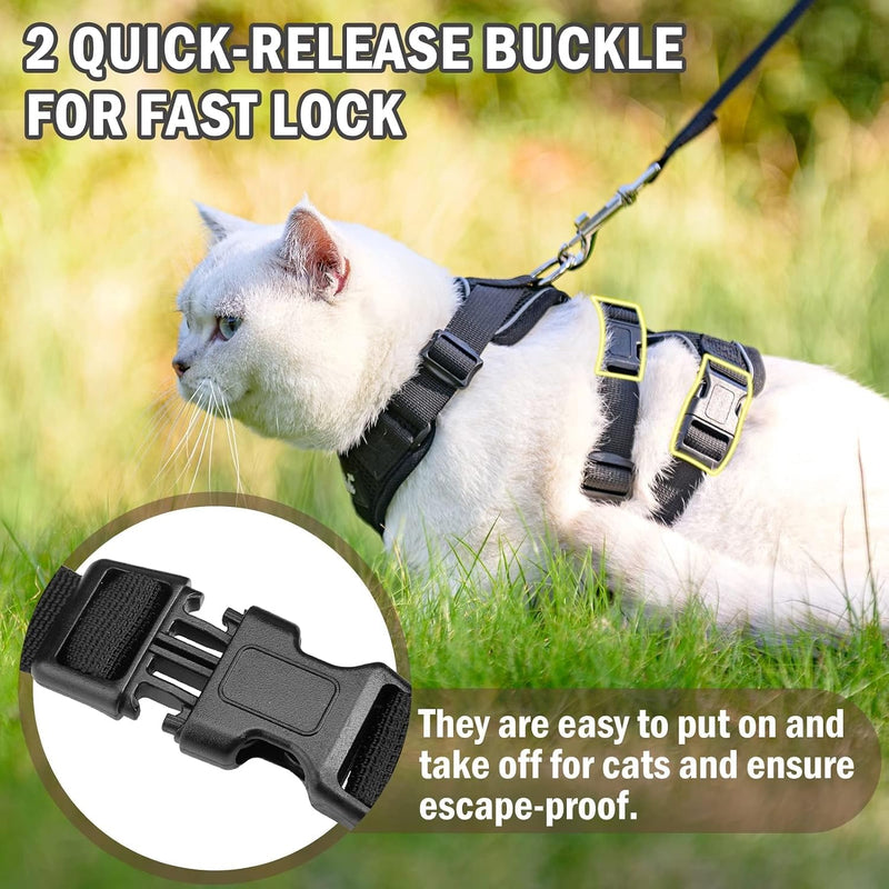 Fully Escape Proof Cat Harness and Leash Set for Walking, Adjustable Soft Kitten Vest with Reflective Strip for Small Medium Large Adult Cats, Breathable Kitty Harness,Black S S(Neck Girth 11in-13.25in) Black