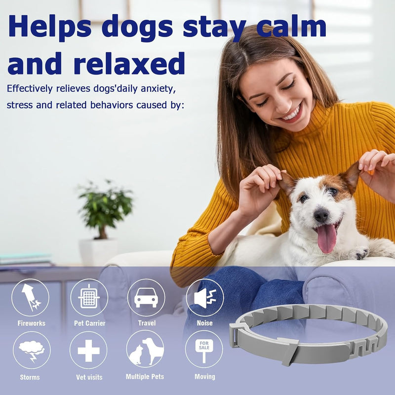 Calming Collar for Dogs 4 Packs Dog Pheromone Calm Collars Relief Anxiety Stress Separation Lasts 60 Days Relieve Bad Behavior 25 Inches Size Flexible Adjustable for All Small Medium and Large Dog Grey