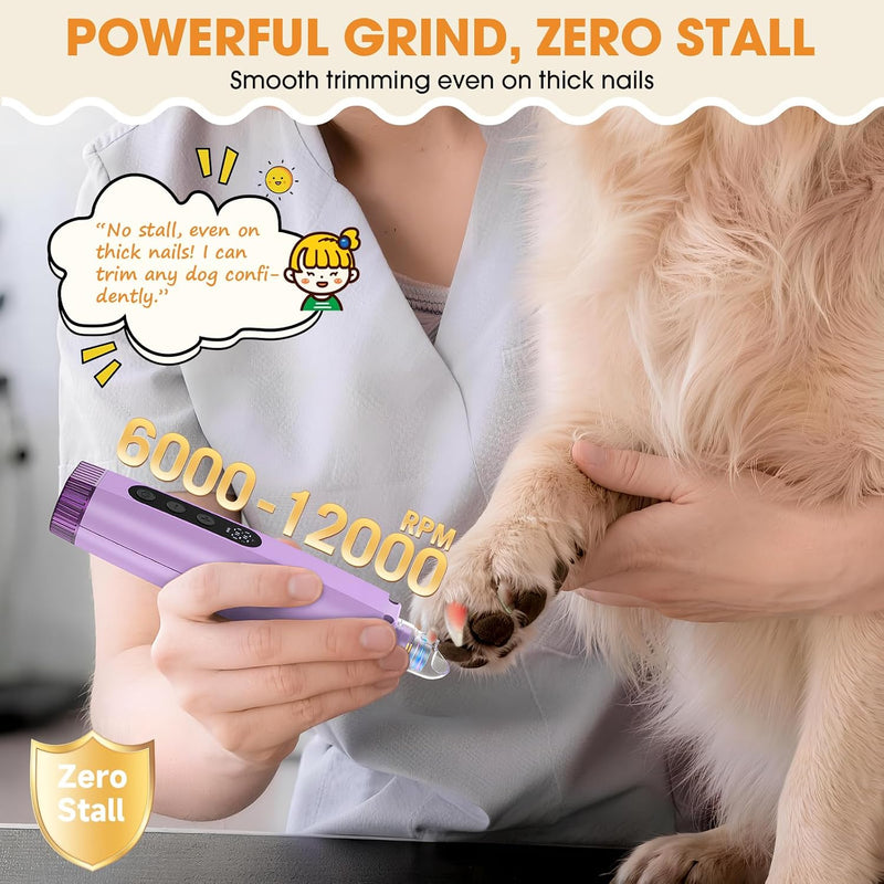 Dog Nail Grinder & Clipper 2-in-1 Set - 25dB Ultra Quiet with 3 Grinding Wheels & 2 LED Lights, Rechargeable for Large/Puppy Dogs & Cats, 3-Speed Adjustable for Anxious Pets Purple