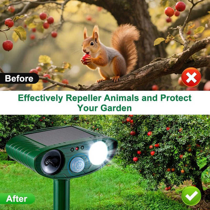2025 Solar Animal Repellent,Upgraded Ultrasonic Cat Repellent Outdoor,Waterproof Deer Deterrent for Bird Dog Skunk,Squirrels Deterrent with Motion Detection Flash Lights for Farm Patio (2 Pack) 2