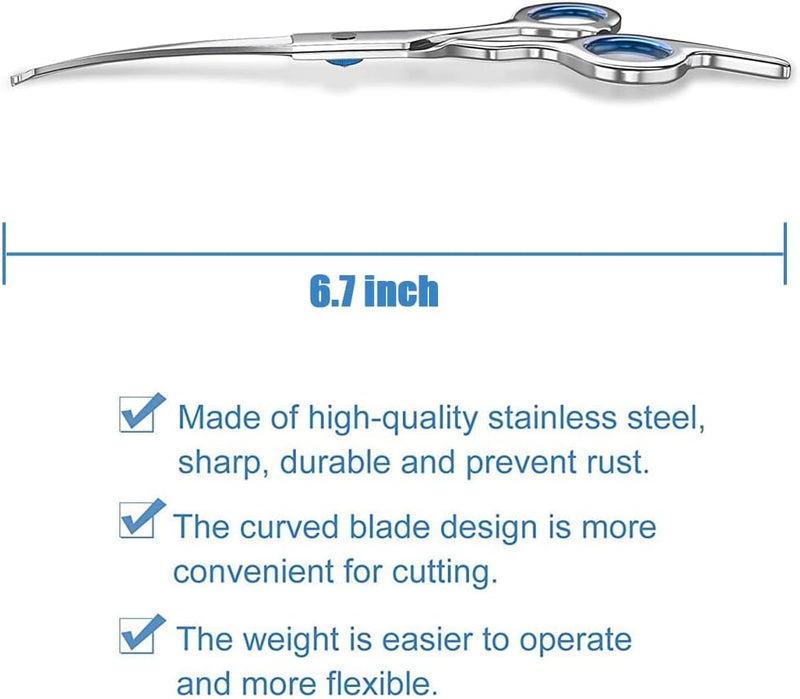 Professional Curved Dog Grooming Scissors with Rounded Tips, Cat Shears, 4CR Stainless Steel Curved Blades, Pet Home Grooming Tools - PawsPlanet Australia