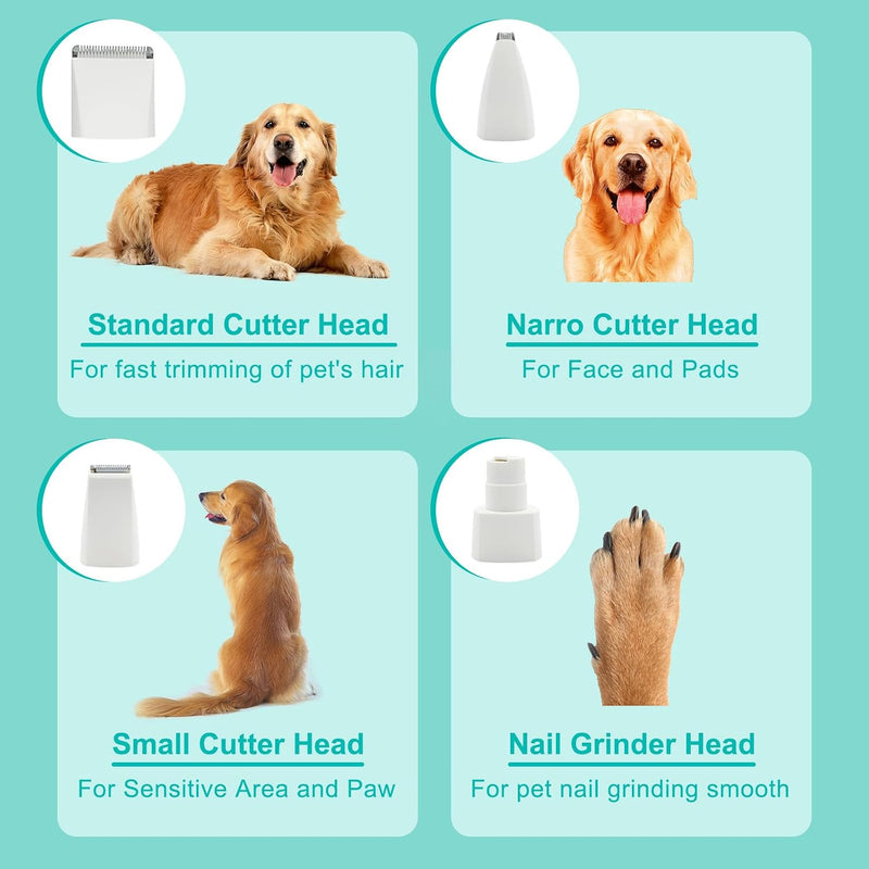 Masagotti Dogs Hair Clippers Grooming Kit with Nail Grinder, 4 in 1 Cordless Electric Trimmer Low Noise USB Rechargeable Pet Clippers for Dogs Cat,Grooming Paws, Eyes, Ears, Face,Matted Hair Dog Hair Clippers Kit
