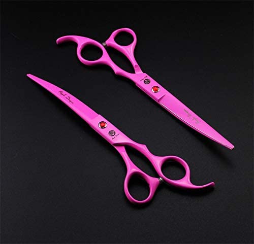 Purple Dragon Professional 7.0 inch 4PCS Pet Grooming Scissors Kit Japan Premium Steel Straight & Curved & Thinning Blade Dog Hair Cutting Shears Set with Case Pink - PawsPlanet Australia