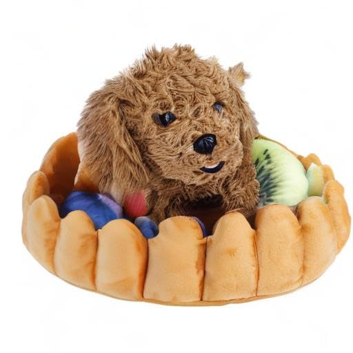 ZJchao Pet Kennel - Plush Egg Tart Shape Dog & Cat Bed with Fruit-Shaped Pillow for Cozy Warmth and Comfort - PawsPlanet Australia
