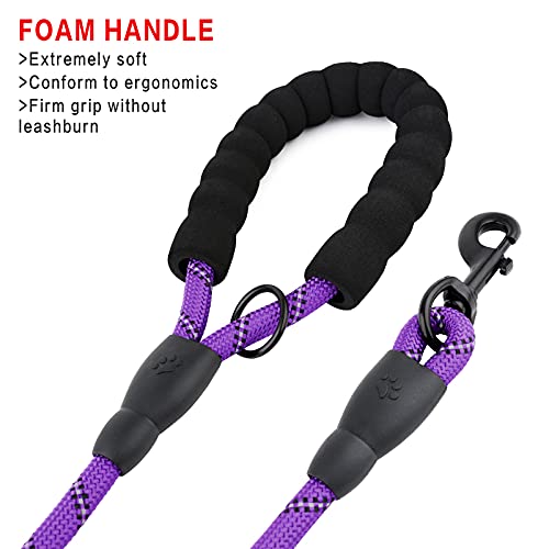 PLUTUS PET Rope Dog Leash 6ft Long,Traffic Padded Two Handle,Heavy Duty,Reflective Double Handles Lead for Control Safety Training,Leashes for Large Dogs or Medium Dogs,Dual Handles Leads(Violet) Rope-Violet - PawsPlanet Australia
