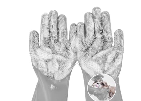 PnzongeMulti use silicone gloves for dogs, showers,pets cats hair removal, anti scratch massage products thickened set of 2 Gray - PawsPlanet Australia