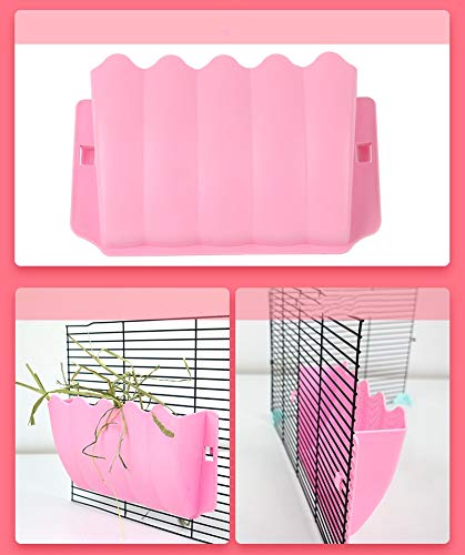 Litewood Rabbit Hanging Hay Feeder Rack Guinea Pig Mess-Free Dispenser Hay Bowl Manger Rack Wall-Mounted for Small Pets Rat Chinchilla Ferret Squirrel Cage Accessories PINK