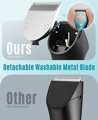 oneisall Dog Clippers Professional for Thick Hair, Heavy-Duty Grooming Kits with Detachable Metal Blade, Low Noise, 210 Min Run Time, Cordless Pet Shaver for Cockapoo Poodles DTJ-001