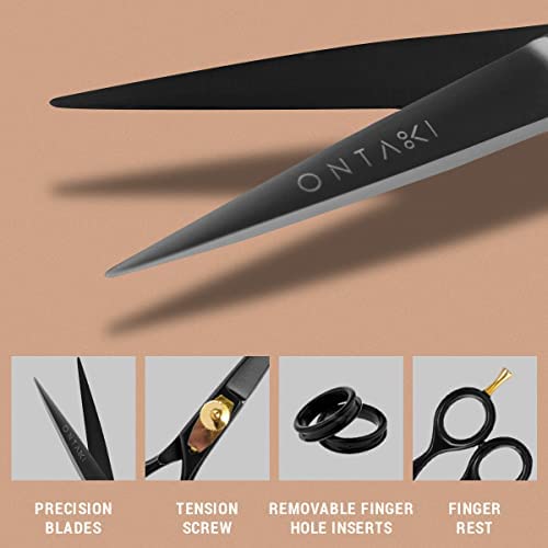 Ontaki Beard & Moustache Scissors for Men - 5.5" Japanese Steel, Black - Precision Sharp Blades, Ergonomic Finger Rest & Adjustable Tension Screw for Perfect Trimming - Beard Grooming Scissors Black - 5.5"