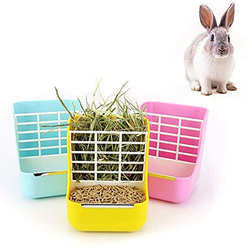 Rabbit Feeder, Hay Food Bin Feeder, Pink (Plastic), Adjustable, Removable Grass Rack, Stainless Steel Edge, for Rabbit, Guinea Pig, Chinchilla - PawsPlanet Australia
