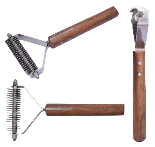 20 Blade Pet Grooming Dematting Tool, Dogs and Cats Hair Stripper/Brush with Wooden Handle, Metal Spring Design for Pets Fur Removal Comb - PawsPlanet Australia