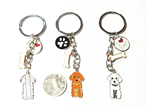 Dog Keychain Ring, Cool Cute Pet Dog Keyring Bag Charm Mini Metal Key Ring Keyfob Brown Poodle - PawsPlanet Australia