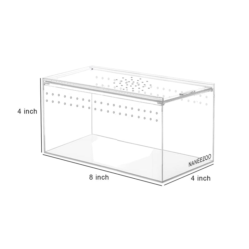 Magnetic Acrylic Reptile Terrarium Enclosure, 8" x 4" x 4" Reptile Insect Breeding Box for Small Reptiles, Invertebrates, Mantis, Spider, Cricket, Tarantula 8"x 4" x 4"