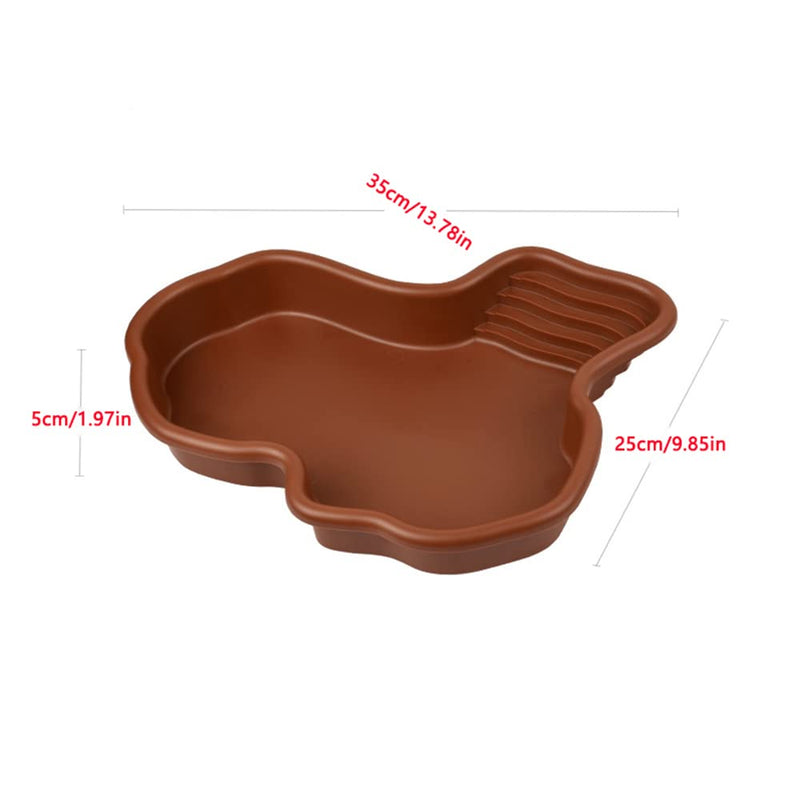 Flushbay Extra Large Reptile Bathing Pool Reptile Feeding Dish Water Bowl with Ramp Aquarium Ornament for Gecko, Snake, Turtle, Bearded Dragon, Lizard Bath (Brown) Brown - PawsPlanet Australia