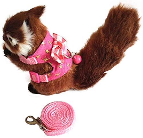 Small Animal Collar Leash Harness with Cute Bows and Bells Comfortable Durable Adjustable Suitable for Rabbit Guinea Pig Chinchilla Ferret Kitten Hamster Squirrel (Small,Pink Star) Small Pink Star