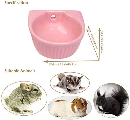 Small Animals Bowl, Detachable Cage Feeder Pet Ceramic Water & Food Feeder, Small Animal Supplies for Rabbit Parrot Squirrels Chinchilla Hamster Ferret (Pink, M) Pink Medium