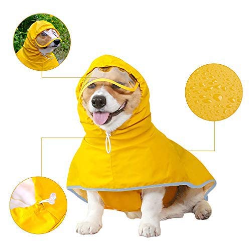 Dog Raincoat with Hood for Small Dog,Medium Dog,Luccalily Waterproof Dog Rain Jacket with Reflective Strip Adjustable Belly Strap Lightweight Poncho with Storage Bag (X-Small, Yellow) X-Small