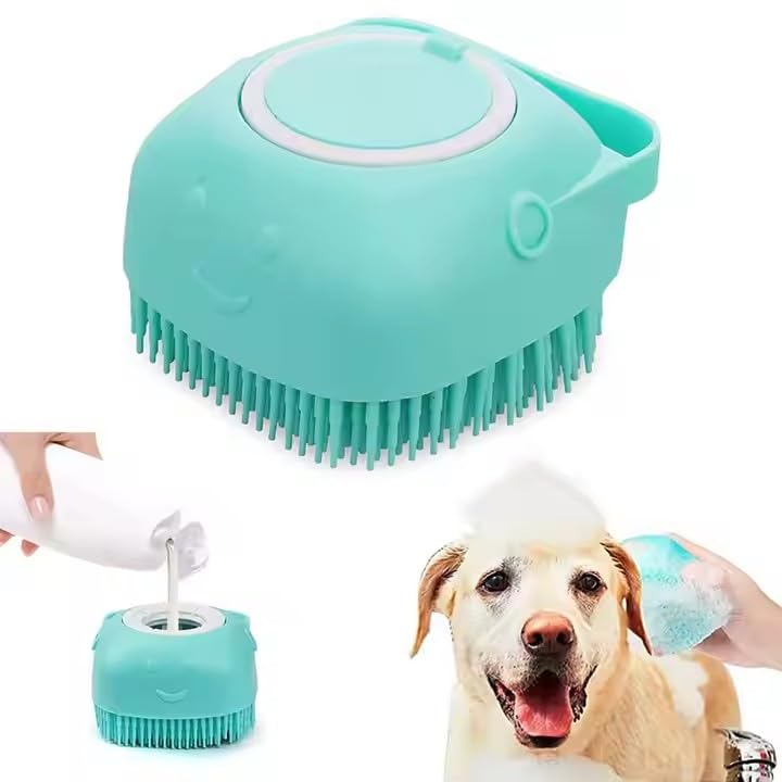 Pet Grooming Kit - 6 Silicone Finger Brush + Bath Brush with Dispenser - For Dogs and Cats - PawsPlanet Australia