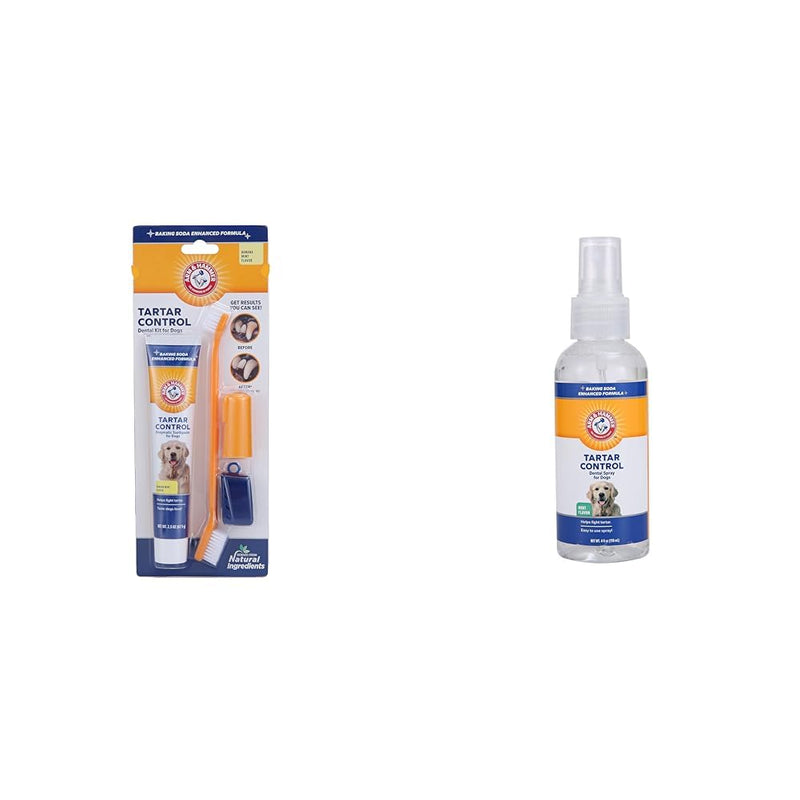 Arm & Hammer Tartar Control Dental Bundle for Dogs: 3-Piece Kit with Toothpaste, Toothbrush, Fingerbrush, Banana Mint and Dental Spray, Mint Flavor, 4 Fl Oz - Reduces Plaque & Tartar Without Brushing