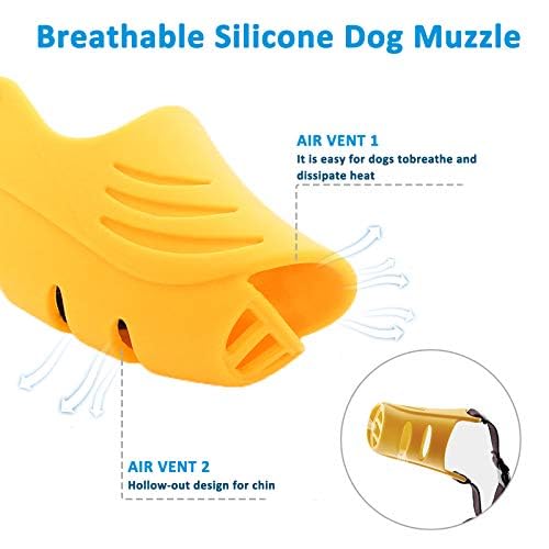 LUCKYPAW Dog Muzzle, Soft Duck Silicone Mouth Cover with Adjustable Strap for Small Medium Dogs, Best to Prevent Barking, Biting, and Chewing(Yellow,M) M Yellow - PawsPlanet Australia