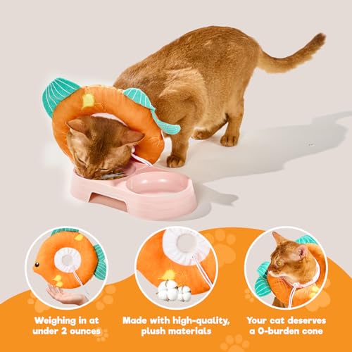 Cat Cone, Adjustable Cat Recovery Collar, Extra Soft Cat E Collar with Drawstrings, Prevent Licking and Scratching (Goldfish, Small) [Neck:5-10"] Small Goldfish