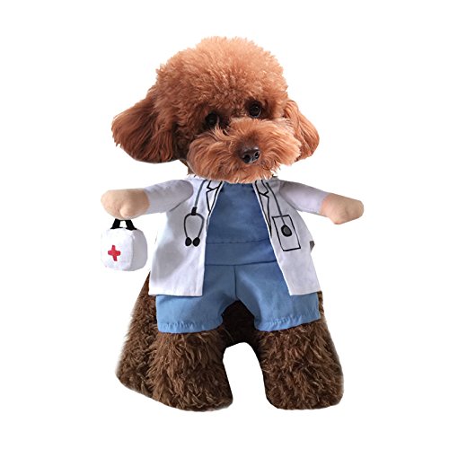 Pet Dog Cat Halloween Costume Doctor Nurse Costume Dog Jeans Clothes Cat Funny Apperal Outfit Uniform(Doctor,S) S