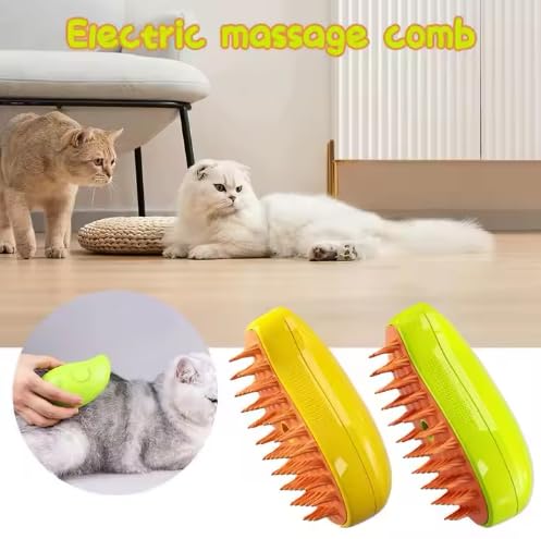 3-in-1 Steam Pet Brush for Cats & Dogs – Self-Cleaning Spray Comb for Grooming, Shedding & Massaging – Quiet Rechargeable Electric Steamer Hair Remover with Mist – Indoor Spa Tool (Green) Green - PawsPlanet Australia