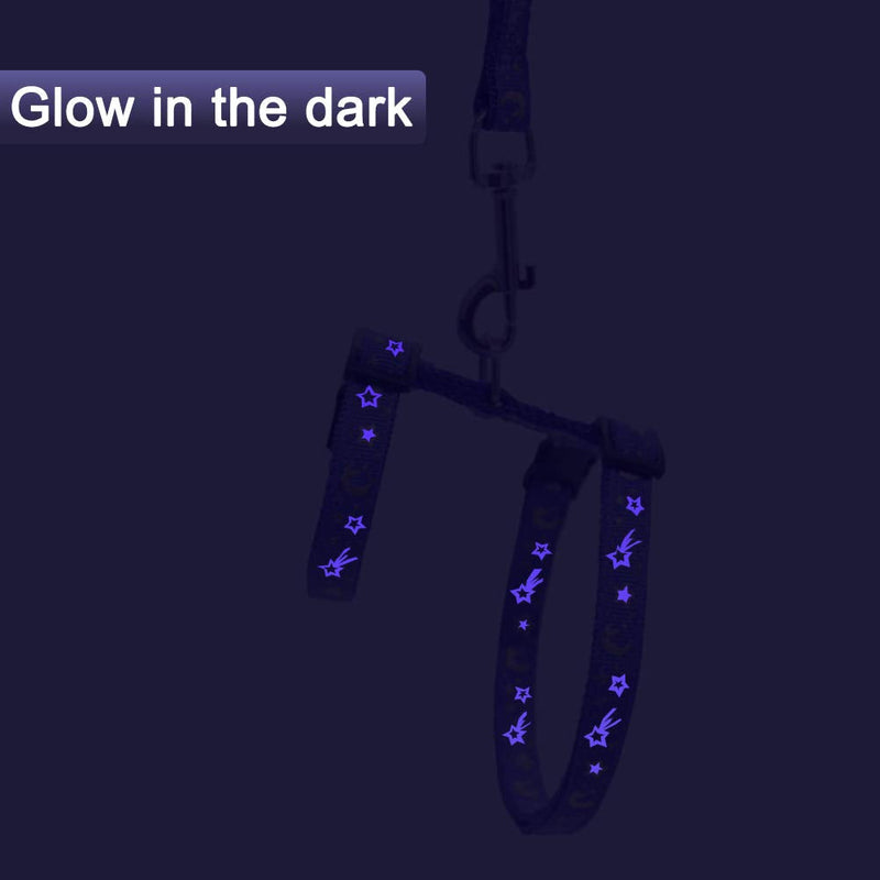 Cat Harness and Leash Set for Outdoor Walking Escape Proof Adjustable Soft Safety Strap with Golden Star and Moon Design Glow in The Dark Purple S - PawsPlanet Australia