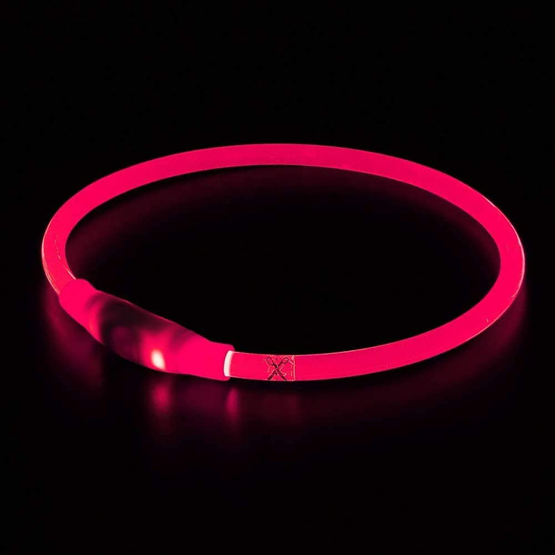 Fun Pets Mega Bright Rechargeable Dog Collar in Pink USB/Micro USB LED Light cut to fit any size. Powerful, Showerproof, Multiple Flashing Modes and Full Guarantee One Size - PawsPlanet Australia