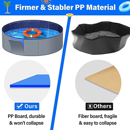 Dog Pool for Large Dogs, Kiddie Pool Hard Plastic, Dog Bathtub Portable, Foldable Pool for Dogs Slip-Resistant (Dark Gray, L-47"x12") Large-47"x12" Dark Gray - PawsPlanet Australia