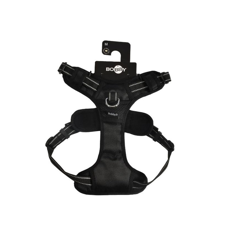 Bobby Dog Harness, Medium/Large, Nylon, Black, Reflective, Adjustable, Anti-Tugging, Classic Style - PawsPlanet Australia