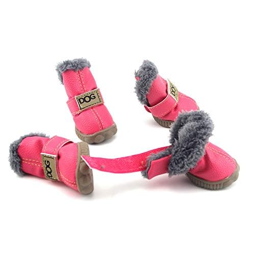 Colorful Warm Winter Little Pet Dog Boots Skidproof Soft Snowman Anti-Slip Sole Paw Protectors Small Puppy Shoes 4PCS (XL, Pink) XL - PawsPlanet Australia