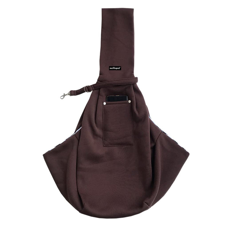 Leconpet Dog Sling Carrier Shoulder Bag for Pets with Mobile Phone Pocket Safety Buckle Security Lock, Suitable for Puppy, Small Dogs, and Cats for Outdoor Travel (Brown) Brown - PawsPlanet Australia