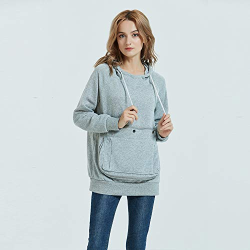 Pet Pouch Hoodie Long Sleeve Fleece Kitten Puppy Holder Carrier Sweatshirt for Women Light Grey Medium - PawsPlanet Australia