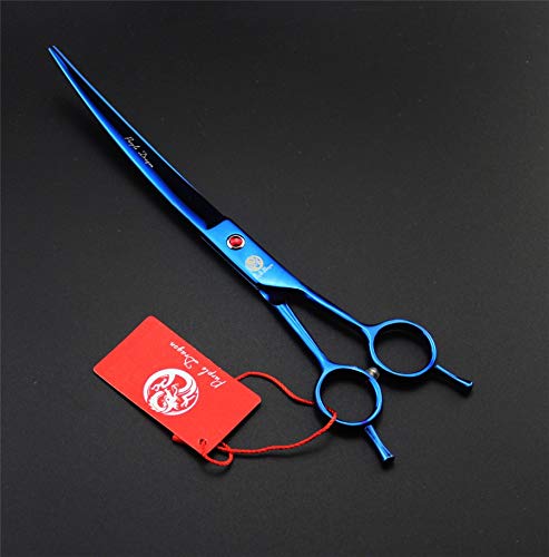 Purple Dragon 8.0 inch Dog Hair Cutting, Curved and Thinning Scissors Shear Pet Grooming Tool Kit Blue - PawsPlanet Australia