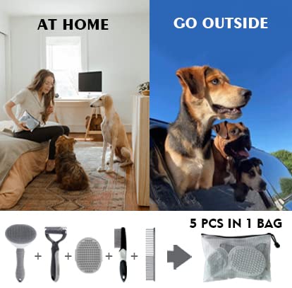 5PCS Grooming Kit for Dog,Puppy- Deshedding & Slicker Brush for Short-Haired Pets, Flea Comb and Grooming Comb Set Grey C-Grey 5 Kits - PawsPlanet Australia