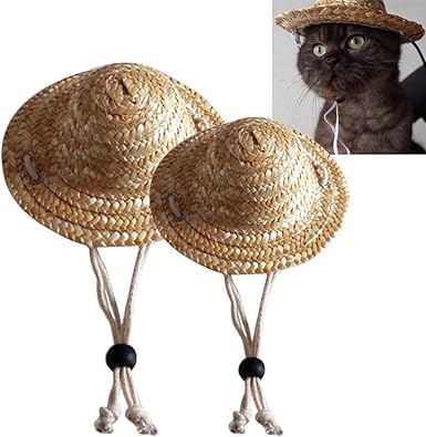 1Pc Light Brown Novelty Summer Adjustable Pet Dog Outdoor Straw Hat Puppy Small Kitty Cat Sunhats Dog Hat, Apparel and Accessories - PawsPlanet Australia