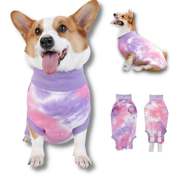 Breathable Dog Recovery Suit for Male/Female, Tie Dye Purple Dog Onesie for Abdominal Wounds, Cone E-Collar Alternative after Surgery to Anti-Licking, Professional Surgery Suit for dogs XX-Small