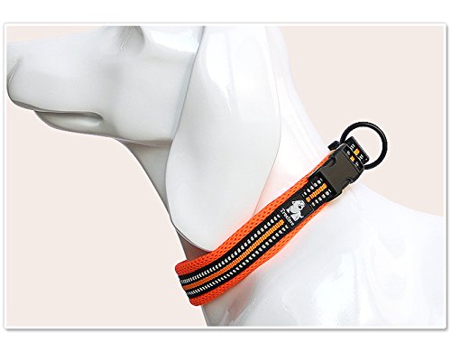 Creation Core 3M Reflective Mesh Padded Dog Collar Adjustable Nylon Outdoor Adventure Pet Collar, Orange XL - PawsPlanet Australia