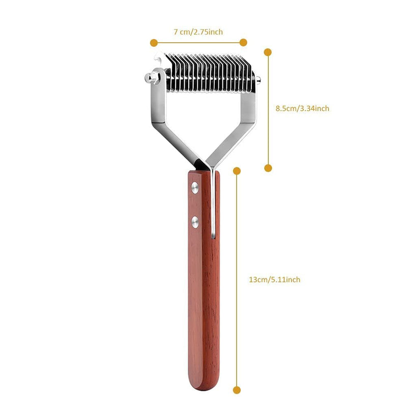 Awtang Undercoat Rake for Dogs, Cats Grooming Dematting Comb, 20 Stainless Steel Blades Wooden Handle Dog Brush - PawsPlanet Australia