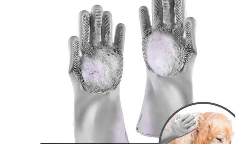 PnzongeMulti use silicone gloves for dogs, showers,pets cats hair removal, anti scratch massage products thickened set of 2 Gray - PawsPlanet Australia