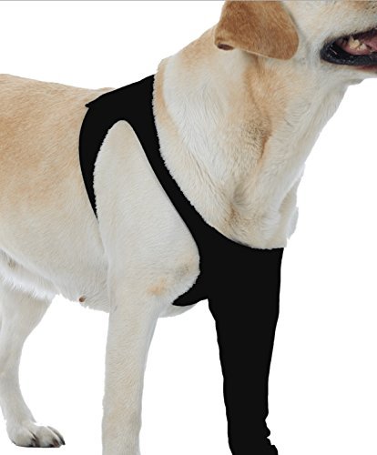 Suitical Recovery Sleeve for Dogs | Front Leg Protection After Surgery | Dog Leg Sleeve to Stop Licking | Machine Washable | Chest Circumference 25.2”- 33.1” | Sleeve Length 13.8” | L | Single Sleeve Black - PawsPlanet Australia