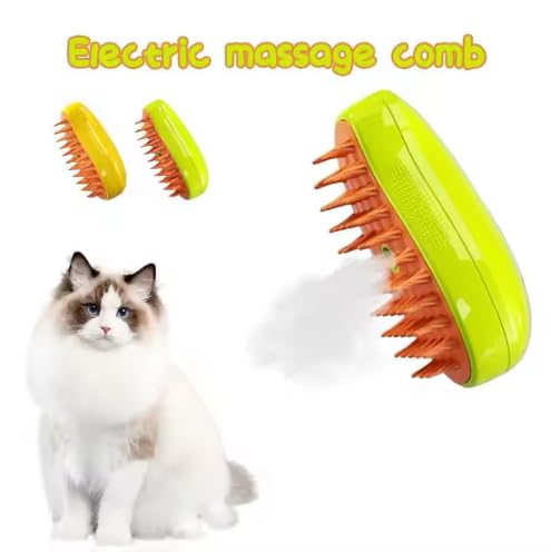 3-in-1 Steam Pet Brush for Cats & Dogs – Self-Cleaning Spray Comb for Grooming, Shedding & Massaging – Quiet Rechargeable Electric Steamer Hair Remover with Mist – Indoor Spa Tool (Green) Green - PawsPlanet Australia