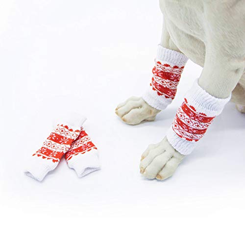 Knitted Dog Leg Warmer with Rubber Reinforcement Dog Hock Protector Joint Supports Leg Hock Protector Dog Socks Knee Pads for Small Medium Dogs Cats Large (Pack of 4) Christmas - PawsPlanet Australia